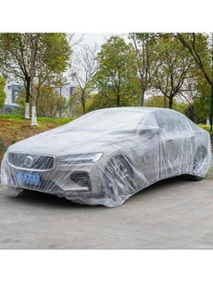 اشتري 1PCS Disposable Car Cover,12.5×21.3 Ft Waterproof Clear Plastic Full Car Cover Protection,Universal Rain Dust Garage Cover with Elastic Band for Sedan,Car Accessories في السعودية