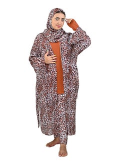 Buy SolSuave Women's Fashion Swimsuit Long Sleeve Burkini Full Cover Muslim Swimwear with leopard print. 4pcs Islamic Burkinis Wear of Hijab, Long Sleeve, Long Pants, and Chiffon. in UAE