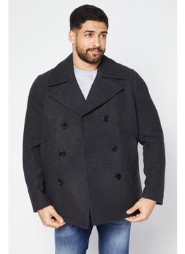 Buy Men Wide Lapel Wool Trench Coat, Charcoal Black in Saudi Arabia