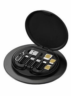 اشتري USB Cable Conversion Storage Box,Multi-type Charging Cable Converter, Micro DataTransfer Tool Contains SIM Card Slot Tray Eject Pin,also used as a Phone Holder (Black) في الامارات