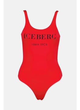 Buy Women One Piece Brand Logo Swimsuit, Red and Black in Saudi Arabia