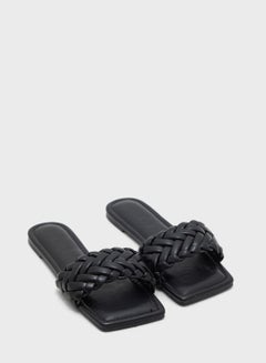Buy Lattice Strap Square Toe Flat Sandal in Saudi Arabia