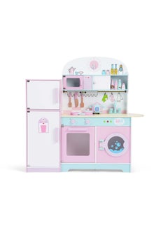 اشتري Scarlet Kids Wooden kitchen set with Refrigerator 101x30x101cm - Pink في الامارات