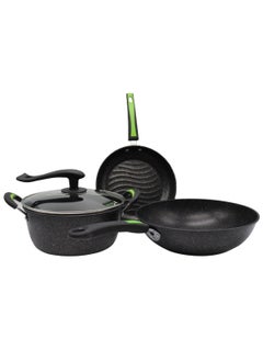 Buy Medical Stone 3-Piece Pot Set, Frying Pan, Pot Set, Universal for Stoves,30/25/25cm in Saudi Arabia