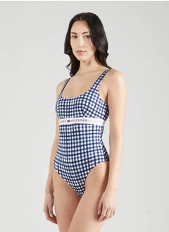 Buy Checked Logo Detail Swimsuit in Saudi Arabia