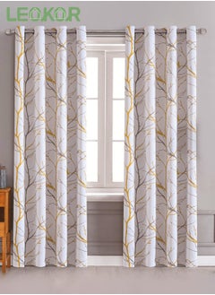 اشتري 2 Panels Yellow and Grey Tree Branch Print Window Curtains Thermal Insulated  Darkening Curtains 132*214CM في السعودية