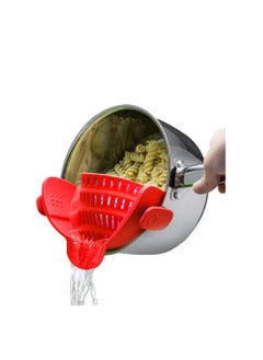 Buy GulfDealz Kitchen Durable Space Saving Strainers Heat Resistant Silicone Easy to Use Fits all Pots and Bowls Clip-On Strain Food Strainer, Plastic Material - Red in UAE