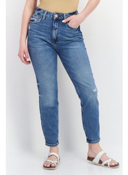 Buy Women Mom Fit Stretchable Denim Jeans, Blue in UAE