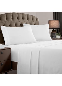 Buy Bed Sheet Set Brushed Microfiber 1800 Bedding Wrinkle Fade Stain Resistant Hypoallergenic 4 Piece Queen White in UAE