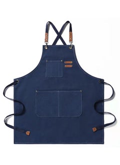 اشتري Chef Apron,Cross Back Apron for Women and Men,Cotton Canvas Apron with Adjustable Straps and Large Pockets,Kitchen Cooking Baking Hairstylist Woodworking Welding Carpenter Work Bib Apron Blue في السعودية