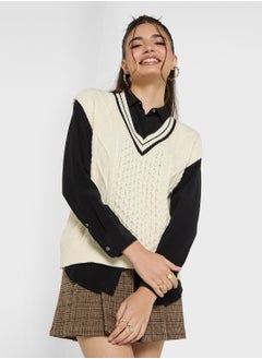 اشتري Varsity Style Cable Knit Vest في الامارات