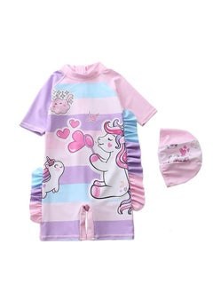 Buy 2 Piece Kids Unicorn Print Swimsuit with Cap Set Toddler Girls One-Piece Swimwear Children Swimming Clothing Beachwear Bathing Suit Bikini for Summer   Size M in UAE