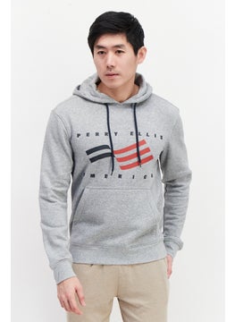 اشتري Men Hooded Brand Logo Long Sleeves Sweatshirt, Grey Heather في الامارات