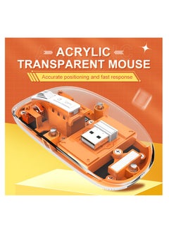 Buy Transparent Wireless Mouse BT5.1/2.4G Bluetooth Mouse Rechargeable Mute Mouse for Mac,iPad,MacBook,Laptop,PC(Orange) in Saudi Arabia