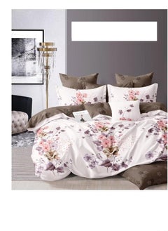 Buy 6-Pieces Glace Cotton Printed Fancy Comforters Set Fixed duvet, fitted bedsheets and pillowcase King Size F12 in UAE