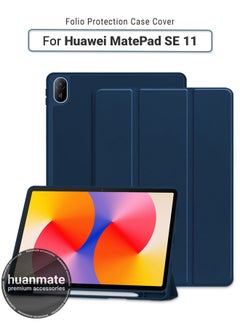 Buy Huawei MatePad SE 11 Case Cover with S Pen Holder, Soft TPU Tri-Fold Stand Protective Tablet Cover, Auto Wake/Sleep - Dark Blue in Saudi Arabia