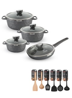 Buy 14Pcs Granite Coated Healthy Cookware Set - Die Cast Aluminum Cooking Casserrole Set Inclued Sauce & Stock Pots, French Frying Pan - Nylon and Wooden Tools in UAE