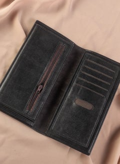 اشتري محفظة وحاملة بطاقات جلد رمادي في أسود تحتوي على 12 جيب للنقود والبطاقات وجيب بسوستة للنقود في مصر