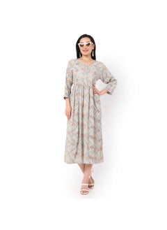 اشتري SOFT VISCOSE GREY COLOUR FRONT BUTTONED PRINTED CASUAL SHORT ARABIC KAFTAN JALABIYA DRESS في الامارات