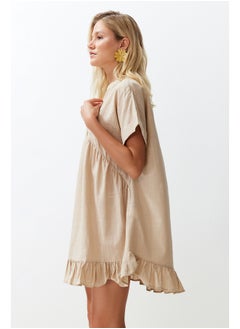 اشتري Beige Wide Fit Mini Woven Frilly Beach Dress TBESS24EL00113 في مصر