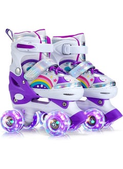 Buy Girls Boys Adjustable Roller Skates Shoes with Fully Luminous PU Wheels Double Row Skates Shoes for Kids in Saudi Arabia