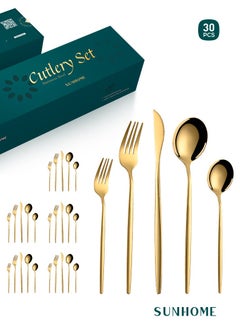 Buy SUNHOME 30-Piece Stainless Steel Cutlery Set Gold in Saudi Arabia