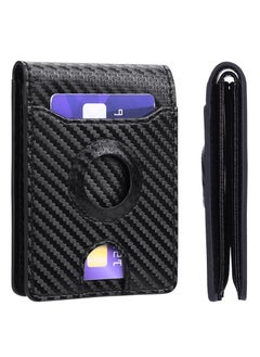 اشتري Carbon Fibre Mens Wallet with Money Clip Air Tag Wallets Card Holder RFID Blocking في السعودية