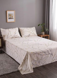 Buy 3 Pieces Flat Bedsheet Set, Cream Twig Design in UAE