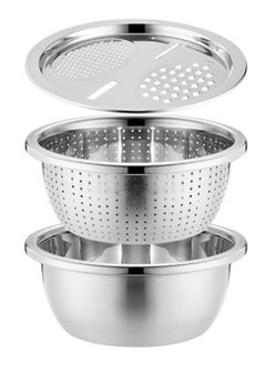 Buy 3-In-1 Stainless Steel Grater Basin Drain Basket Washing Bowl Set in UAE