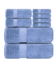 اشتري Premium Blue Bath Towels Set - [Pack of 8] 100% Cotton Highly Absorbent 2 Bath Towels, 2 Hand Towels and 4 Washcloths - Luxury Hotel & Spa Quality Bath Towels for Bathroom by Infinitee Xclusives في الامارات