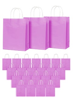 Buy 25 Pack Small Purple Natural Paper Gift Bags with Handles Bulk, Kraft Bags for Birthday Party Favors Grocery Retail Shopping Business Goody Craft Bags Cub 15x8x21cm in UAE