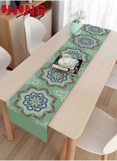 اشتري Linen Table Runner,13x79Inch Modern Printed Pattern For Family Dinner, Banquet,Parties And Celebrations,Green في السعودية