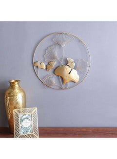Buy Medalion Circle Frame Leaf Wall Decoration Modern Metal And Glass Hanging Wall Accent Decoration Wall Art For Living Room Bedroom Dining Room Wall Décor 46x2x46  cm - Gold in UAE