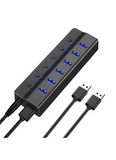 اشتري 6-Port USB 3.0 Hub, USB Splitter for Laptop with Individual On/Off Switches and Light, 3ft Long Cord, USB Port Hub Extension for PC and Computer[Multiple USB Port] 6 USB data transfer ports make it ve في الامارات