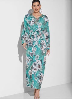 Buy Balloon Sleeve Floral Print Jalabiya in Saudi Arabia