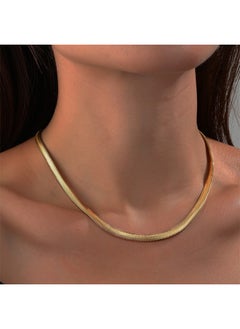 Buy Gold Flat Snake Chain Choker Necklaces, Dainty Layered Simple Minimalist Collar Clavicle Necklace, Women Jewelry Herringbone Necklace For Women Girls in UAE