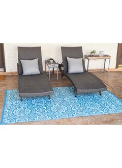 اشتري 255083 5Feet By 8Feet Reversible Mat Plastic Straw Rug Large Floor Mat For Outdoors Rv Patio Backyard Picnic Beach Camping Leaf Mat (Turquoise White) في الامارات