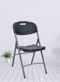 Buy Folding Plastic Chair With Metal Strong Legs Comfortable Event Chair Lightweight Folding Chair for Meeting Room, Home, Study, Office Outdoor 112C-BLACK in UAE