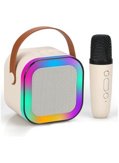 اشتري Mini karaoke machine, portable Bluetooth karaoke speaker with wireless microphone for children and adults, beige color في مصر