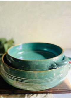 Buy Pottery casserole with two hands, pearly green 30 CM in Egypt