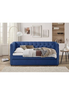 Buy Chicago 91x200 Day Bed With Trundle Convertible Three Seat Sleeping Sofa Bed Modern Design Living Room Furniture L 220 x W 105 x H 98 cm Navy Blue in UAE