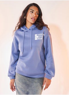 Buy Slogan Print Drawstring Hoodie with Dropped Shoulder in Saudi Arabia