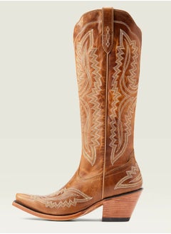 Buy Cowboy Boots For Women Western Embroidered Cowgirl Boots Chunky Heel Wide Tube Boots Pull on Pointy Toe Vintage Boots Yellowish Brown in Saudi Arabia