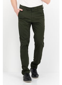 Buy Men Slim Fit Stretchable Solid Chino Pants, Olive in UAE