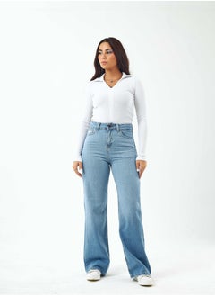 Buy High-Waist Light Wash Degrade Straight Wide Leg Jeans. in Saudi Arabia