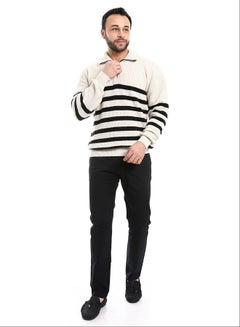Buy Long Sleeves Striped Black & Cream Sweater in Egypt