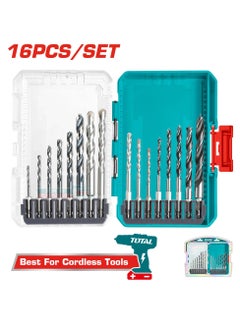 Buy Total 16 Pcs Metal, Multifunction, and Wood Drill Bits Set – Includes Hex Shank Metal Bits (2mm-8mm), Multifunction Bits (4mm-10mm), Wood Bits (4mm-10mm) – Ideal for Drilling Metal, Wood, Plastic, and More in UAE