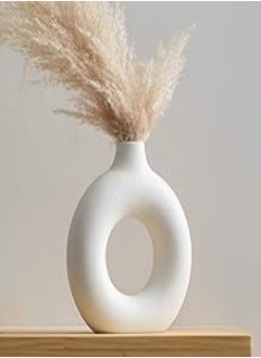 Buy Ceramic Vases for Home Decor, Circle Vase with Hole, Donut Vase, Boho Vase, Ceramic Vase, Vases for Flowers, Decorative Vase, White Ceramic Vase, Pampas Grass Vase, Circular Vase, White Vase 7 inches in Egypt