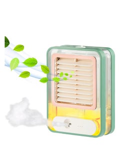 Buy USB Rechargeable Portable Small Desk Fan with Spray & LED Night Light - Green in Egypt