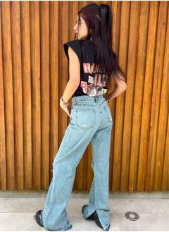 اشتري Vintage Wash Distressed Straight Leg Jeans. في مصر